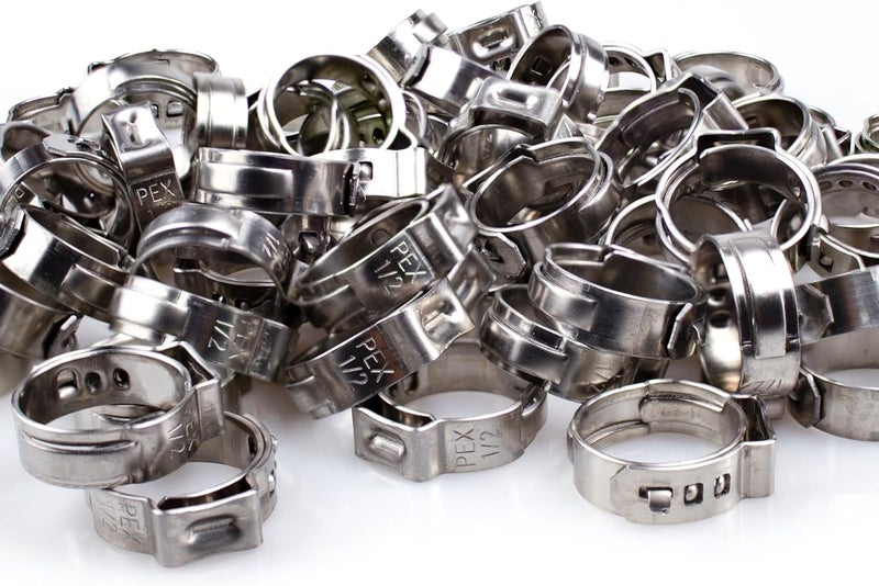 FlowField PEX Cinch Ear Hose Clamps, High Strength 304 Stainless Steel PEX Tubing Cinch Ring for PEX-b Tubing Pipe Fittings 1/2, 100Pcs - Image 1
